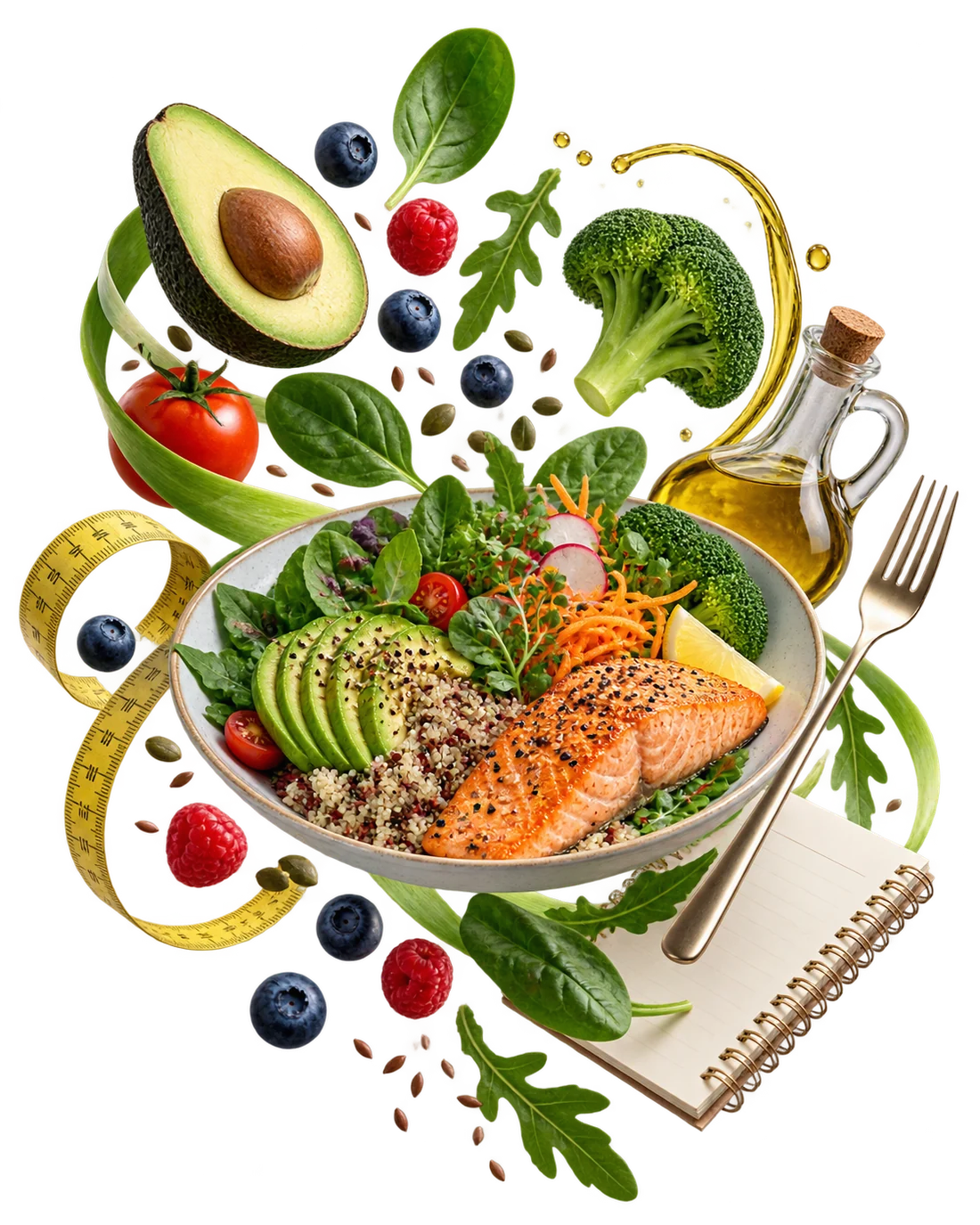 Piatto equilibrato con salmone, cereali e verdure fresche: la nutrizione personalizzata di Nutrimove Lab