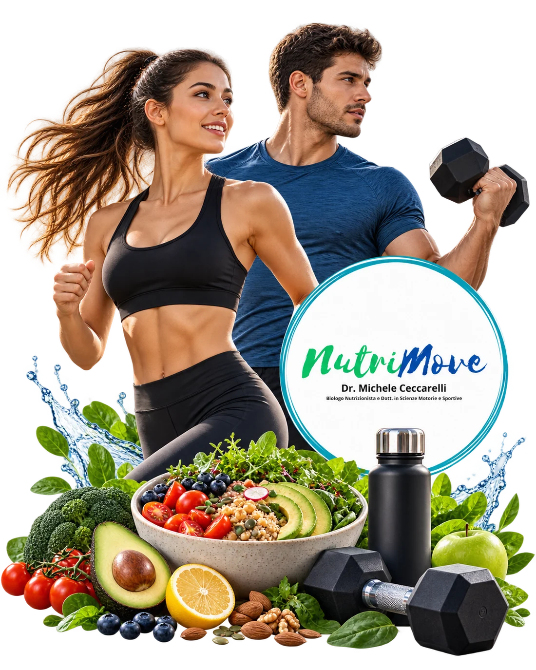Nutrizione e movimento insieme: alimenti freschi, attività fisica e attrezzatura per l'allenamento — la visione di Nutrimove Lab